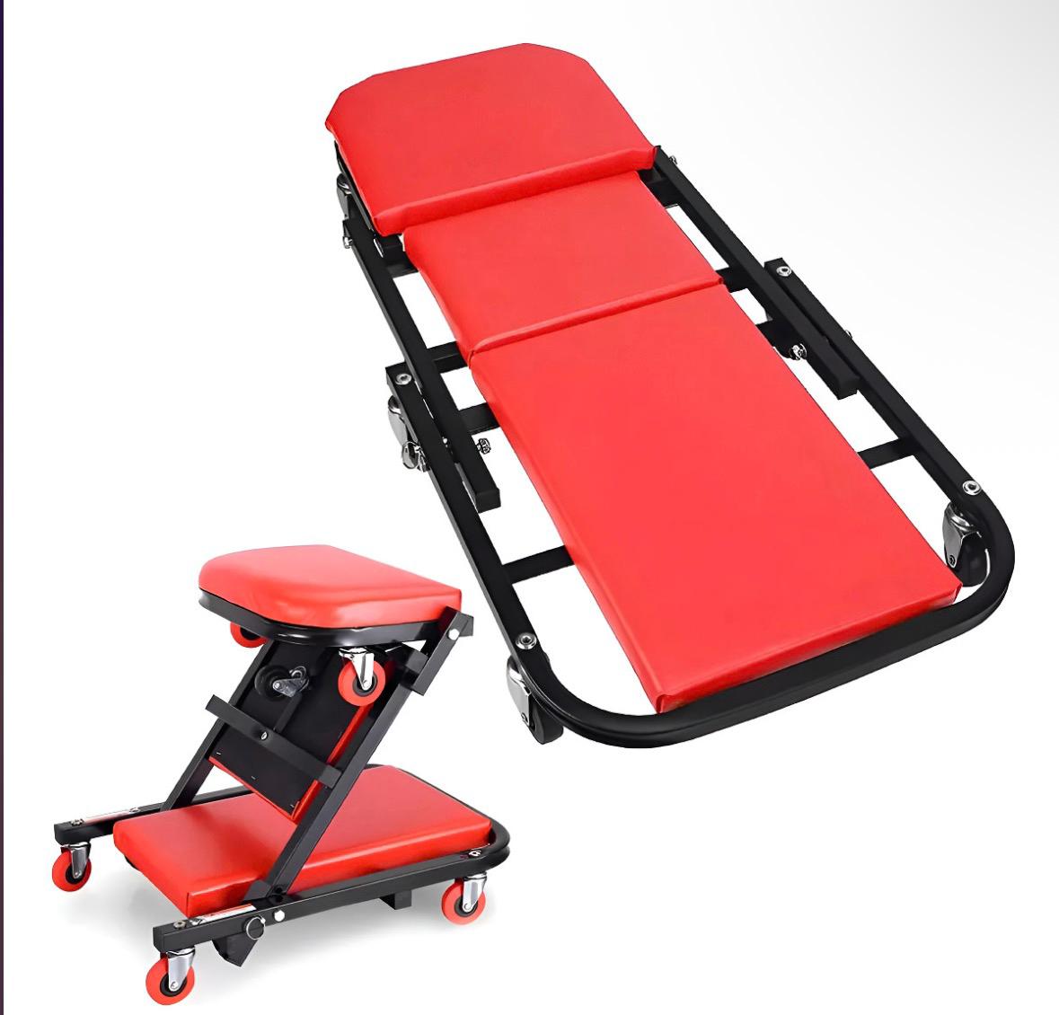 Camilla de mecánico 2 en 1 — 6 ruedas 360° • 100 x 46 cm • Roja